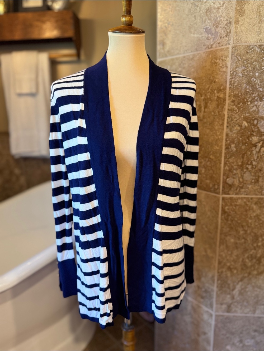 White house black market Striped Open-Front Navy and White Women's Cardigan